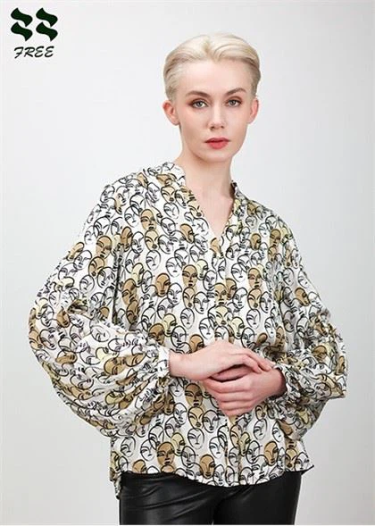 Blus Lengan Uskup Cetak Digital Pabrik Cina